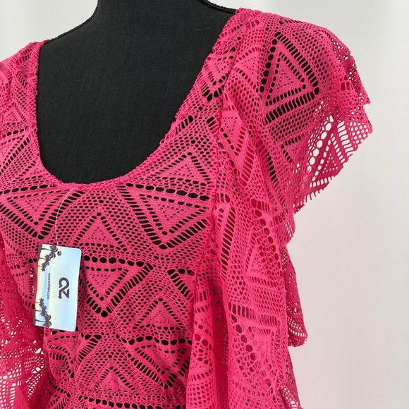 Crochet Swimsuit Cover Up Beach Dress Pink S/M - Picture 3 of 6